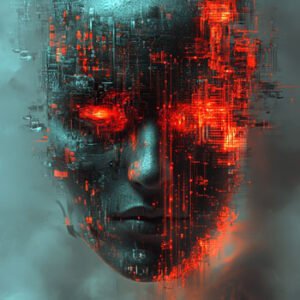 digital half human half software face
