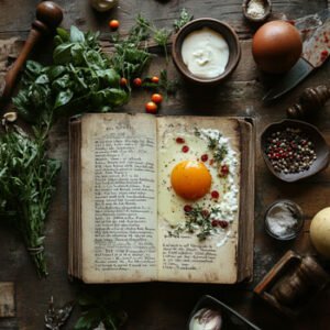 recipe book with fried egg