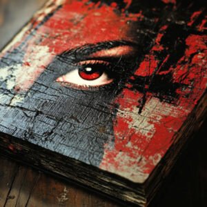 red and black book cover with woman's eye