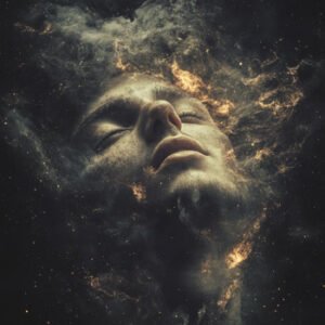 male face dssoving in space