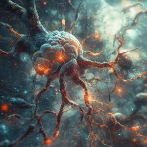illustration of close-up of neurons lighting up