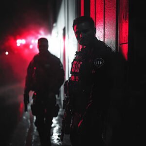 2 police men at scene at night