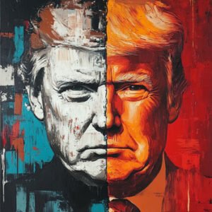 Illustration of Donald Trumpwith split colors in the middle