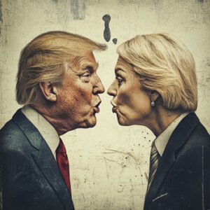 Satire image of Donald Trump and Hillary Clinton shouring at each other