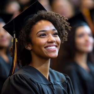 young smiling female student with mortarboard
