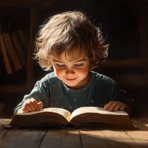 young boy reading