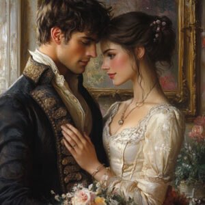 young couple of man and woman in love in historical period