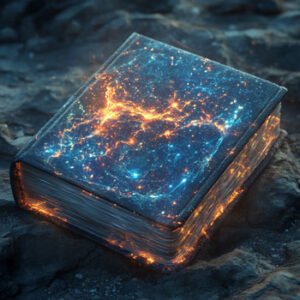 mysterious glowing book on stone
