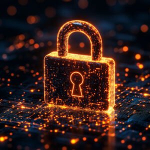 digital glowing lock to symbolize encryption security
