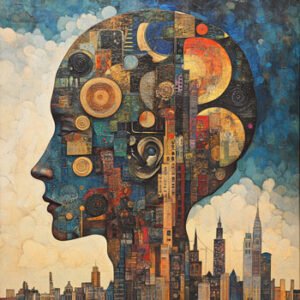 illustration of human design head and city