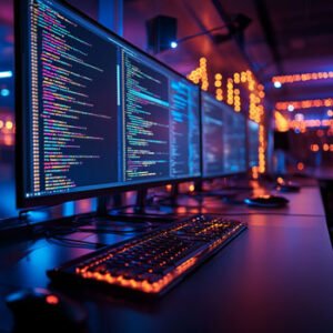 screens with software code running