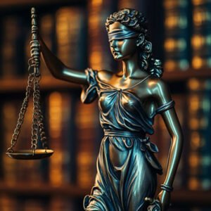 metal figure of lady justice