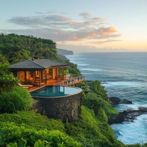 beautiful luxury house in nature at sea