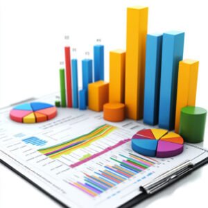 book with statistics and diagrams on top of it