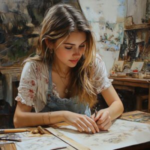 female teenager drawing at her desk