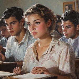 female student listening in school