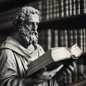 stone statue studying book