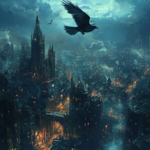 bird flying above city