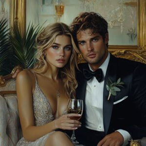 wealthy young couple on couch