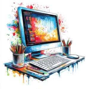 image of computer in web design style