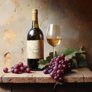 bottle of wine - glass of wine - grapes