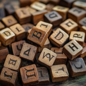 wooden cubes with letters on them