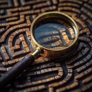 magnifier on wooden labyrinth